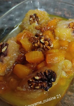 Une photo de Potiron sucré aux raisins secs et pêche