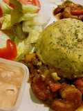 Mofongo con camarones en salsa criolla (Creole style Mofongo and Shrimp)