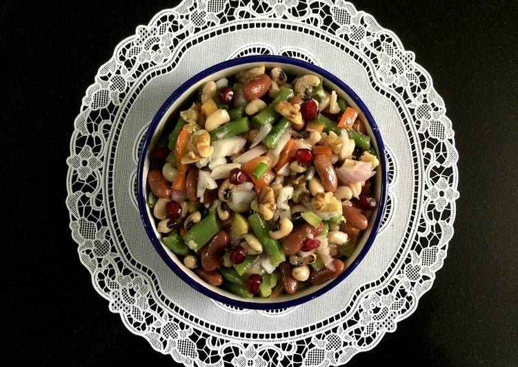 Zesty Three-Bean Salad with Walnuts and Pomegranates