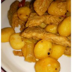 A picture of Spicy and Savory Mock Meat with Water Chestnuts (Vegan).