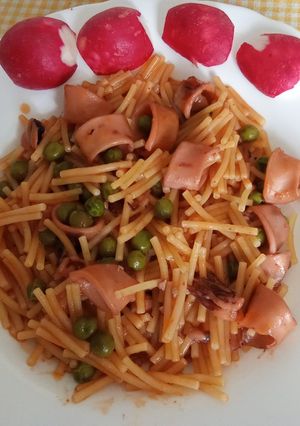Una foto de Fideos sin gluten con calamaritos de Bofrost Congelados