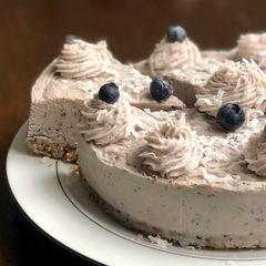 A picture of *EASY* NO BAKE Vegan Blueberry Cheesecake (NOT nut free).