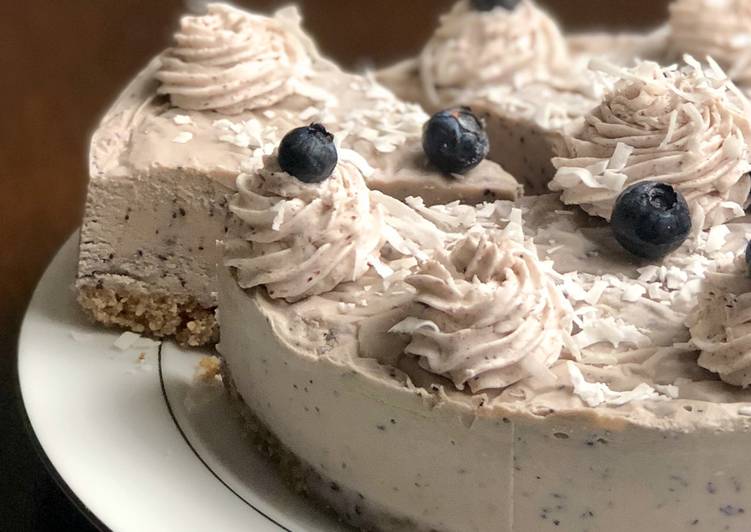 Recipe of Favorite EASY NO BAKE Vegan Blueberry Cheesecake (NOT nut free)