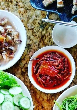 Hình của món Thịt ba rọi nướng chấm sốt Hàn Quốc.