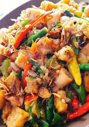 Foto resep Tumis pedas cumi asin dan tempe