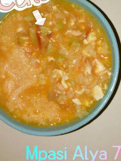 Foto resep Mpasi 7m+ Bubur kuah Salmon tofu *4