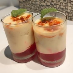 A picture of Custard jelly pudding with butterscotch sprinkles.