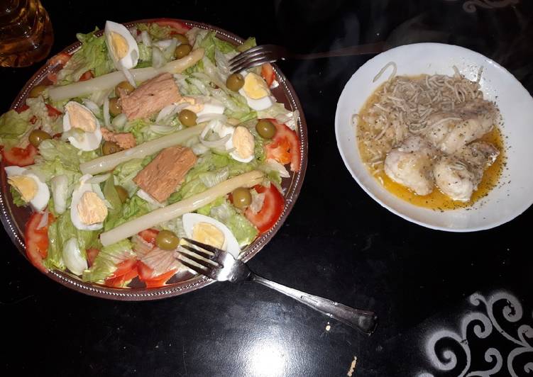 Rape con gula y ensalada mixta