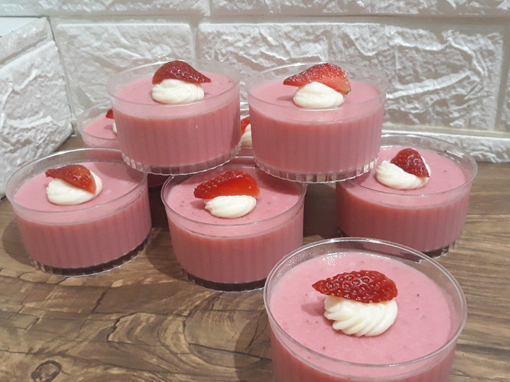 Resep PUDING SUTRA STRAWBERRY puree strawberry yang Enak Banget