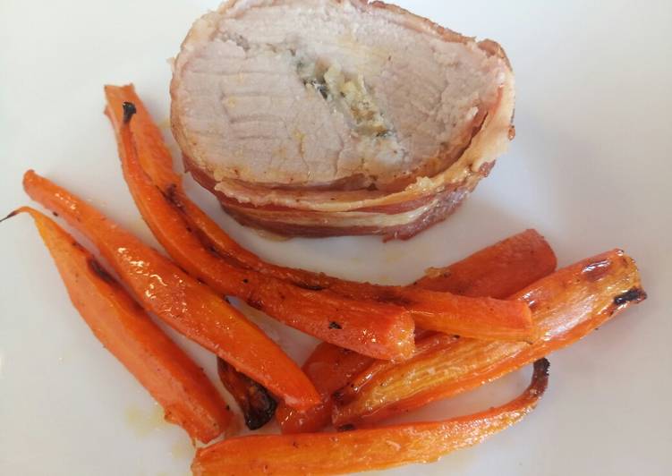 Stuffed pork fillet with roasted carrots