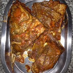 A picture of Fried fish with tomatoes gravy#staplefoodrecipecontest.