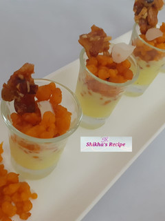 A picture of Custard boondi caramel crunchy shots.