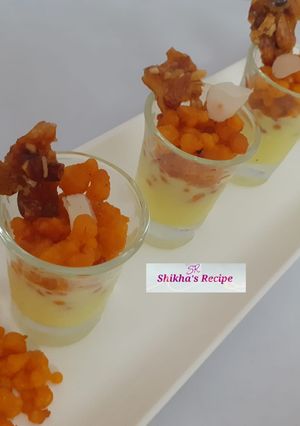 A picture of Custard boondi caramel crunchy shots.