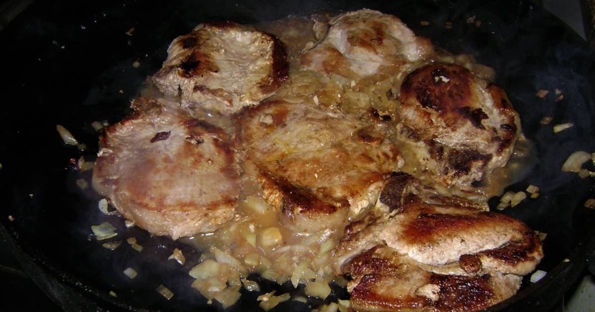 Chuletas de cerdo a cerveza en disco de arado Receta de Burgos- Cookpad