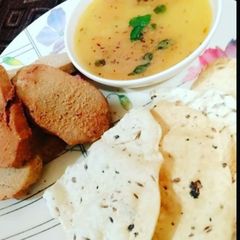 A picture of Rajdhani Dal with bafla.