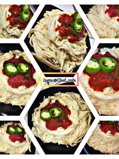 صورة لوصفة سباغيتي بالقشطة وصوص حمراء 🍝🍜🍝