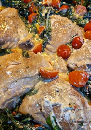 A picture of Spinach and Chicken skillet.