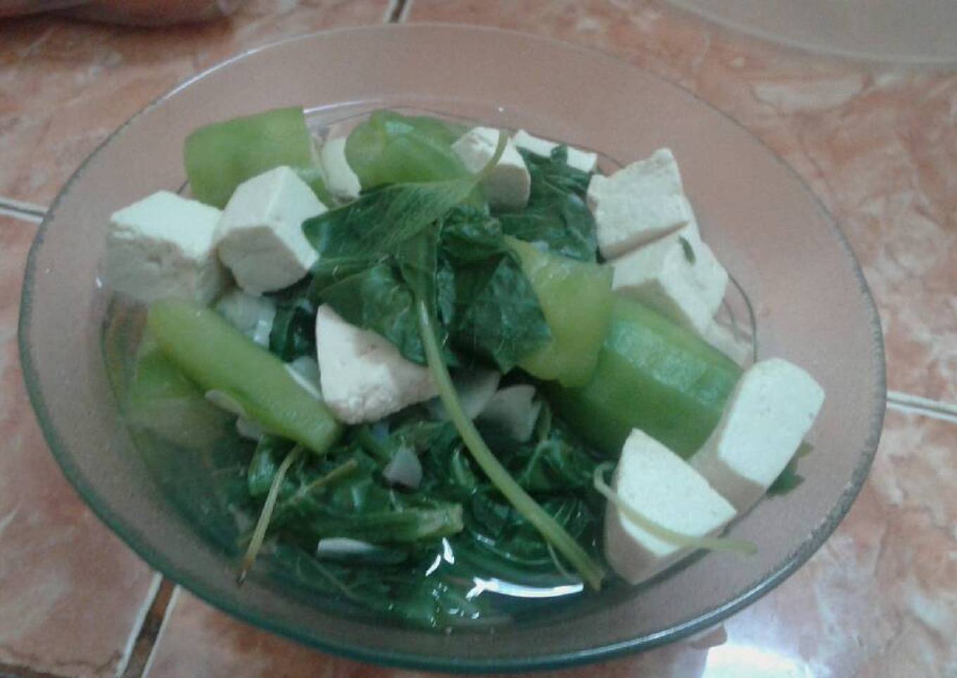Sayur bening bayem, oyong/ gambas, tahu sehat tanpa penyedap