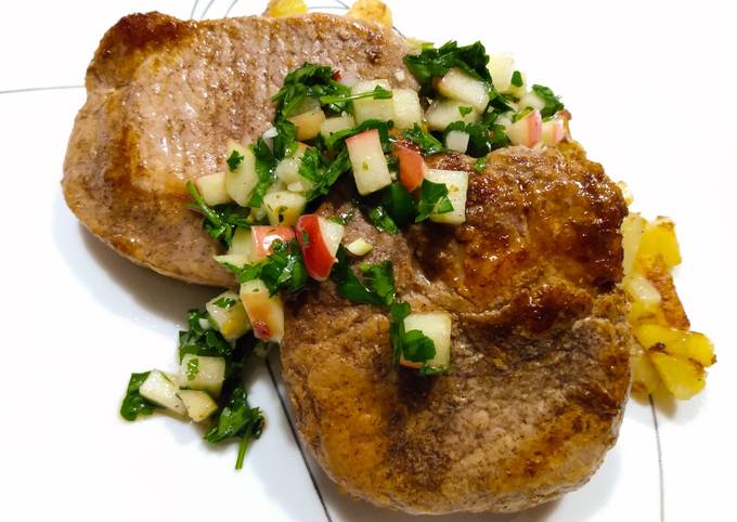 Simple Way to Make Award-winning Allspice pork chops with apple chimichurri