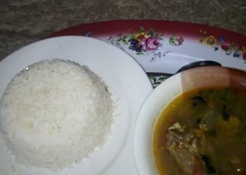 How to Prepare Yummy White Rice with Goat meat and Assorted Pepper Soup