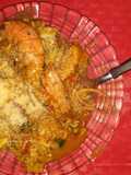 Paella de mariscos en el disco