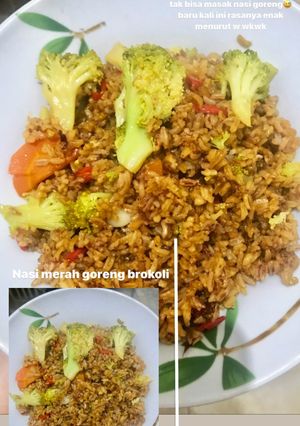 Foto resep Nasi Merah Goreng Bawang Putih Feat Brokoli