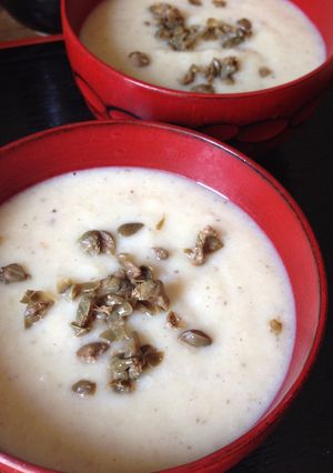 A picture of Potato and Mushroom Soup with Capers.