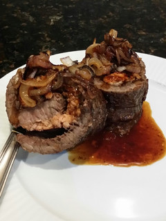 A picture of Brad's teryaki steak and salmon pinwheels.
