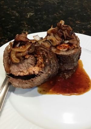 A picture of Brad's teryaki steak and salmon pinwheels.