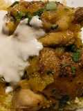 Saffron and cinnamon braised chicken with lemon yogurt