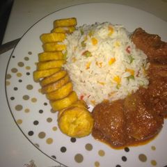 A picture of Spring Fresh Veggie Rice Paired with Plantain and Buka Stew.