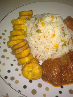 A picture of Spring Fresh Veggie Rice Paired with Plantain and Buka Stew.