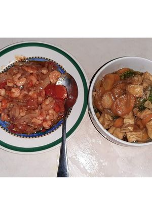 Foto resep Udang Asam Manis dan Brokoli Tofu Saus Tiram
