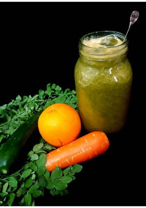 A picture of Moringa Smoothie with Orange, Carrot, Cucumber & Chia Seeds.