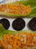Barquitas de lechuga y morcilla de Burgos en airfryer