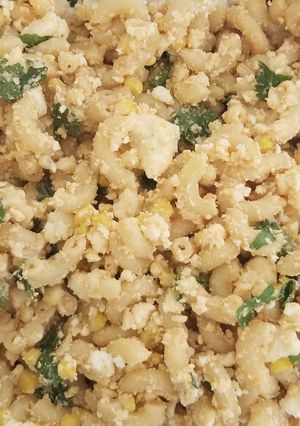 A picture of Mexican street corn pasta.