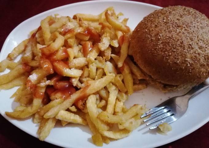 French fries and burger