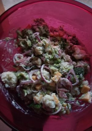 A picture of Broccoli and couliflour salad.