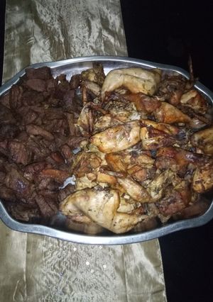 A picture of Grilled chicken and beef.