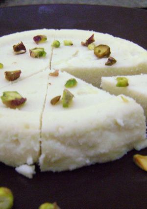 A picture of Bhapa (Steamed) Sandesh.