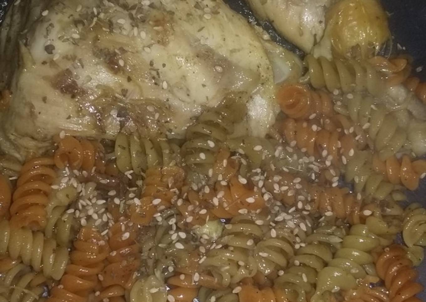 Pollo a la mostaza con fideos express