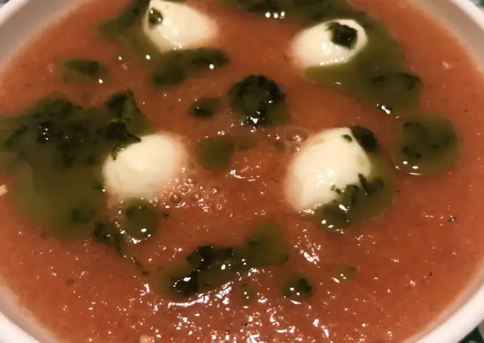 Pasos sencillos para Preparar  311. Sopa fría de tomate con albahaca y mozzarella (entrante sopa)