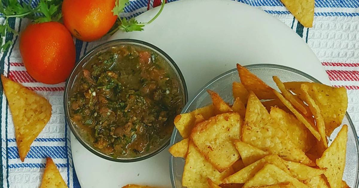 Fresh Corn Nacho Chips With Smoked Tomato Salsa Recipe by Shradha Nema