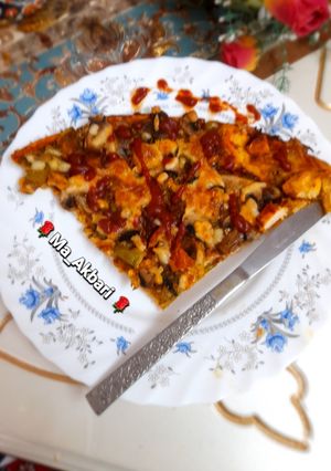 عکسی از دستور 🎀پیتزا قارچ و گوشت مرغ