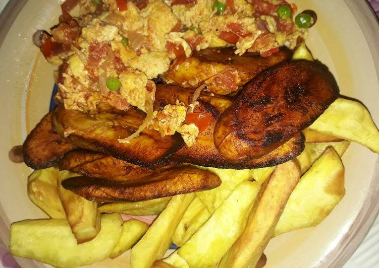 Fried Potatoes And Plantain With Egg Sauce And Green Peas Recipe By Udoka Anyanwu Cookpad,Tofu Scrambler