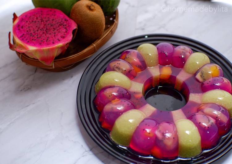 Resep Puding agar buah naga kiwi alpukat mangga #homemadebylita, Enak