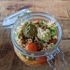 A picture of Rominesco cauliflower, spicy sweet Instant noodles, pot noodles.