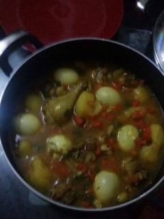 A picture of Chicken sauce with eggs.