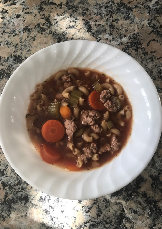 A picture of Mother Freakin' Hamburger Soup That Doesn't Suck.
