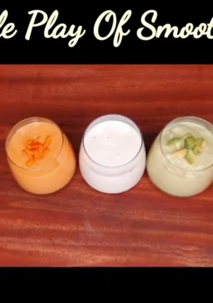 ட்ரிப்புல் ப்லே ஆஃப் ஸ்மூதீஸ்(tricolour smoothies recipe in tamil) செய்முறை முக்கிய புகைப்படம்